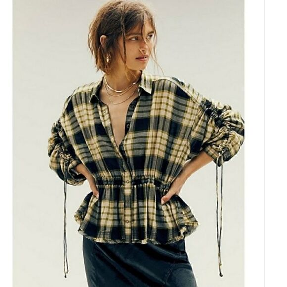 NEW $118 Free People Pacific Dawn Plaid Shirt XS Black - Picture 8 of 15